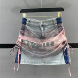 DAIIIBABYYY  -  Female Trend Sexy Pleated Denim Half Skirt Summer Fashionable Drawstring High Waist A-line Skirt Women Clothing Vintage Skirts