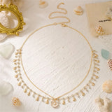Daiiibabyyy  Aesthetic Shiny Rhinestone Shell Multilayer Belly Chain for Women Simple Tassel Double Layer Waist Chain Summer Beach Jewelry
