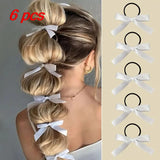 Daiiibabyyy  6 Pcs Ladies' Elastic Hair Bands Set Korean Silk Ribbon Bow Retro Jk Lolita Headwear Hair Ties High-quality Hair Accessories