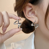 Daiiibabyyy  Y2K Irregular S Shaped Geometric Hoop Earrings for Women Punk Silver Color Twist Street Metal Earrings Jewelry Gift