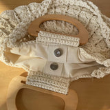 Daiiibabyyy  New Retro Fan-shaped Crochet Woven Underarm Bag for Women Ins Style Seaside Vacation Versatile Wooden Handle Shoulder Bag