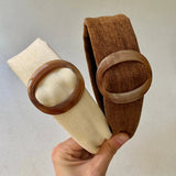 Daiiibabyyy  1pc Acrylic Circle Headbands Beige Brown Canvas Wide Padded Headband Vintage Fashion Hair Accessories For Women Girls Daily