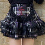 DAIIIBABYYY  -  European Subculture Lolita Lolita Red Green Plaid Lace Cake Tutu Skirt Women‘s Shopping Popular Y2K Versatile Clothing Miniskirt
