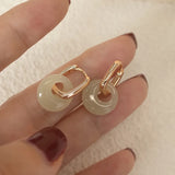 Daiiibabyyy  Elegant Imitation Hotan Jade Hoop Earrings for Women New Fashion Temperament Party Earring Jewelry Gifts