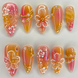 Daiiibabyyy  24Pcs Mid-length Almond Press on Fake Nails Blue Pink Gradient Butterfly False Nails Heart Gilded Silver Reusable Manicure Tips