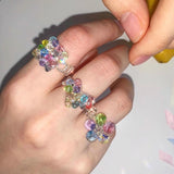 Daiiibabyyy  Y2K Aesthetics Colorful Crystal Beaded Tassel Ring for Women Sweet Cute Girls Charm Elastic Rings Korean Fashion Jewelry Gifts