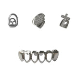 Daiiibabyyy  Hip-Hop Teeth Shining Zircon Cross Four Hollowed-Out Golden Shining Grill Teeth Accessory Rap Style Holiday Party Gift