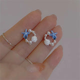 Daiiibabyyy  Cute Small Starfish Jellyfish Asymmetric Stud Earrings For Women Metal Enamel Shell Earrings Sweet Romance Jewelry Gifts