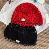 Daiiibabyyy  Bohemian Color Beaded Fringed Knitted Beanies Y2K Summer and Autumn Travel Fashion Versatile Breathable Pullover Hats Women