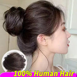 Daiiibabyyy  2PCS Messy Human Hair Bun Chignon With Elastic Rubber Band Stretchy 100% Human Hair Scrunchies Hair Bun Donut Elegant Ponytail