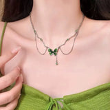 Daiiibabyyy  Elegant Pearl Necklace Zircon Water Drop Pendant Short  Chain Butterfly Choker Fashion Jewelry Accessory for Women Girls Gifts