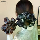 Daiiibabyyy  Maillard Plaid Lace Hair Scrunchies For Womens Girls Ponytail Holder Hair Ties Elastic Hair Rope Hair Accessories