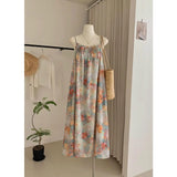 DAIIIBABYYY  -  Retro Camis Dress Sleeveless Off Shoulder Dresses Hot Girls Young Lady Sweet Printed Loose Long A-line Dresses Female Clothing