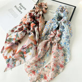 Daiiibabyyy  New Fashion Pastoralism Print Bow Scrunchies Hair Ribbon For Women Elastic Hair Band Girls Horsetail Hair Ties Hair Accessories