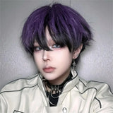 Daiiibabyyy  Night Purple Short Hair High Quality Chemical Fiber Synthetic Wig Fashion Black and Purple Style Daily Men's Wig