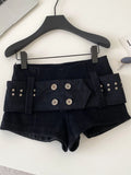 Daiiibabyyy  Sexy Retro American Sle Low Waist Belted Corduroy orts Women's Autumn Winter Casual Pants Wide Leg Button Detail