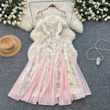 DAIIIBABYYY  -  Elegant Butterfly Print Mesh Spliced Ruffle Sleeveless Chic Straps Slim Slip Dresses French Women High Street Summer Clothing