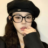 Daiiibabyyy  Y2K Oval Glasses Retro Oversized Square Frame Eyewear Fashion Black Red Spectacles Anti Blue Light Computer Reading Eyeglasses
