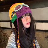 Daiiibabyyy  Removable Glasses Funny Pilot Hats for Women and Men Autumn Winter Travel Personality Versatile Thermal Ear Protection Beanies