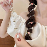 DAIIIBABYYY  -  Charming Rose Bubble Braid Headband Rose Bead Telephone Line Headband Pearl Ponytail Hair Loop High Elasticity Headwear for Girl