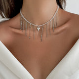 Daiiibabyyy  Gold-Color Heart Pendant Necklace for Women Luxury Exquisite Crystal Beaded Necklace Trendy Hiphop Versatile Jewelry