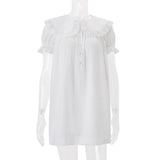 Daiiibabyyy  Sweet Summer Temperament Loose All Match Solid Peter Pan Collar Puff Sleeve Ruffles Dresses