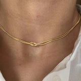 Daiiibabyyy  Stainless Steel Snake Bone Chain Knot Necklace for Women Punk Gold Color Double Layered Chunky Thick Neck Chain Choker Jewelry