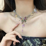 Daiiibabyyy  Dazzling Butterfly Metal Tassel Necklace Punk Exaggerated Luxury Choker Dinner Party Elegant Jewelry for Women Unisex
