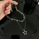 Daiiibabyyy  Y2K Hollow Star Pendant Stainless Steel Double Layer Chain Choker Necklace for Women Punk Hip Hop Trend Neck Chain Jewelry