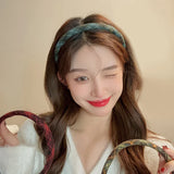 Daiiibabyyy French Retro Sponge Headband Women College Style Plaid Hair Band Elegant Temperament Hoop Hairband Girls Hair Accessories