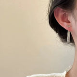 Daiiibabyyy  Elegent Long Tassel Drop Dangle Earrings for Women Metal Delicate Chain Two Wear Way Simple Sweet Luxury Jewelry Daily