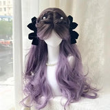 DAIIIBABYYY  -  Gray Purple Gradient Women's Long Hair Natural Middle Part Large Curl Wig Full Head Cover Synthetic Fiber Hair Extension