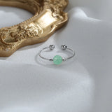 Daiiibabyyy Silver Color Ring for Women Girl Gift Antique Jasper Temperament Hotan Jade Lucky Bead Jewelry 925 Stamped
