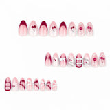 DAIIIBABYYY  -  24pcs Red Cherry Fake Nails French Almond Press on Nails with white Bow Decor Full Cover Wearable False nail Tips For Women