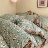 DAIIIBABYYY  -  French style pure cotton bed cover, four piece set on bed, 100 small floral all cotton duvet cover, bed sheet, lace style three