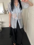 DAIIIBABYYY  -  Sun Protection 2 Piece Sets Women See Through Harajuku Single Breasted Shirt + Streetwear Crop Vest Y2k Aesthetic Outfits Suit
