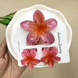 DAIIIBABYYY  -  3Pcs Sweet Colorful Plumeria Flower Shark Clip Hair Claw Bohemian Ponytail Clip Plastic Hairpin Barrette Summer Hair Accessories