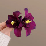 Daiiibabyyy  Side Hairpin Red Bauhinia Flower Straight Clip Seaside Holiday Essential Sweet Duckbill Clip Female Double Flower Hairpin