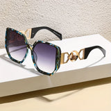 Daiiibabyyy  Women's Oversized Square Fashion Glasses with Blue-Green Gradient PC Lens - Large Round Metal Frame - Stylish