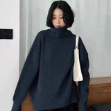 Daiiibabyyy  Fashion Simple Solid Turtleneck Long Sleeve Sweater Women European Loose Drop Shoulder Pullover Fall Winter Warm Basic Tops