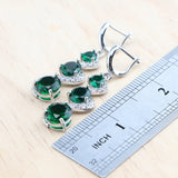 Daiiibabyyy Bridal Silver 925  Jewelry Sets Round Green Zircon Bracelets Earrings Rings Pendant Wedding Necklace Set For Women