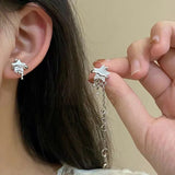 Daiiibabyyy  New Sparkling Asymmetric Star Earrings for Women Waterdrop Tassel Chain Moonstone Planet Star Y2K Jewelry Gifts