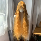 Daiiibabyyy  Golden Yellow Fluffy Wool Roll Mechanism Synthetic Wig | European and American Retro Lolita Super Long Hair Cover