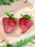 Daiiibabyyy  Sweet Resin Fruit Strawberry Pendant Earrings Lovely Red Clear Big Berries Drop Earring Summer Jewelry Gifts