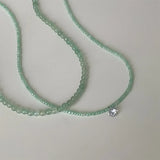 Daiiibabyyy  Summer Shiny CZ Zircon New Green Color Natural Stone Beaded Pendant Necklace for Women Wholesale Strand Chain Chokers