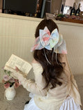 Daiiibabyyy  Girl's Scrunchies Korean Version Rainbow Pearl Large Hair Band Sweet Style Hair Tie Pleated Twisted Hair Band Bow Cute Hair Clip