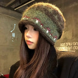 Daiiibabyyy  Casual Ethnic Style Fair Isle Style Knitted Hat Windproof Warm Winter Pullover Hat Coldproof Retro Beanies Hat Winter