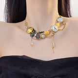 DAIIIBABYYY  -  Luxury Maillard Color Butterfly Double Chains Luxury Aesthetic Necklace for Women Fashion 2024 Choker Collar Necklace