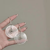 Daiiibabyyy  French Minimalist Resin Imitation Shell Round Slice Pearl Pendant Earrings Women Temperament Jewelry Wedding Party
