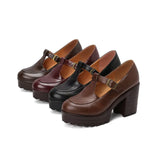 DAIIIBABYYY  -  Women's Platform Chunky High Heels Fashion Ankle Buckle Strap Round Toe Mary Jane Style Suitable for Work, School, Parties